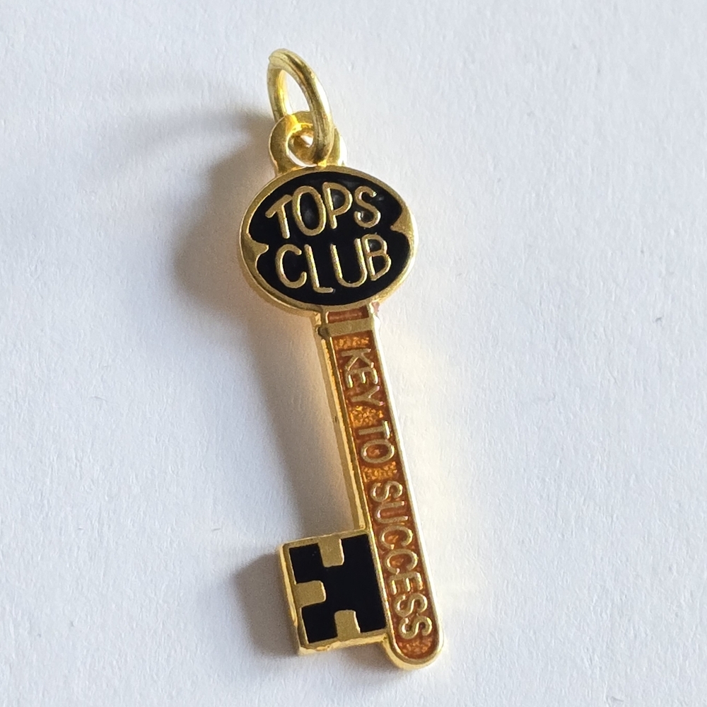 Vintage TOPS charm pendant key colorful enamel gold tone